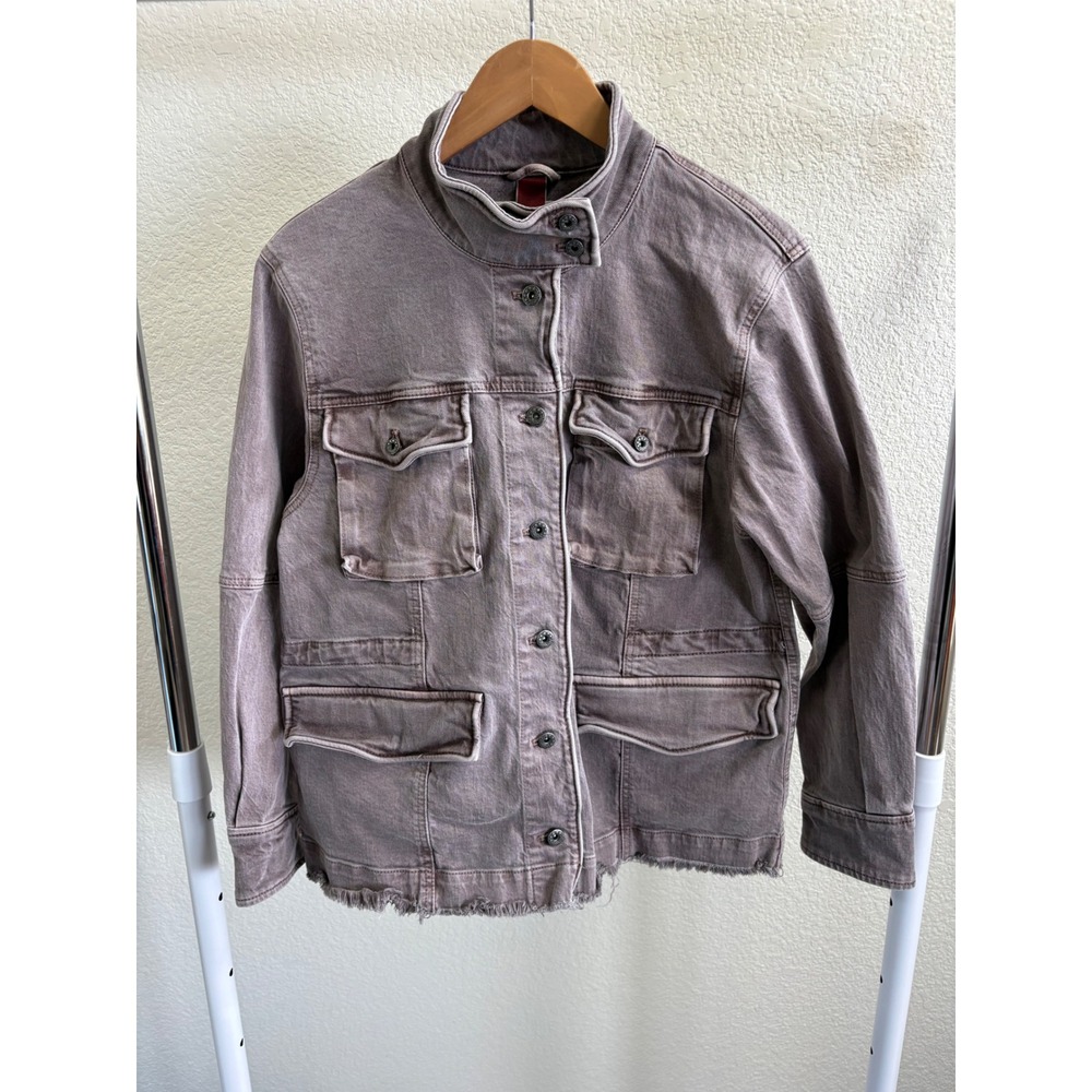 Free People Rumors Denim Utility Jacket Mauve Purple Raw Hem OB1184055 Mens M